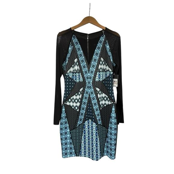 Guess Bodycon Long Sleeve Mesh Fitted Evening Cocktail Dress Womens 12 New - Picture 1 of 7